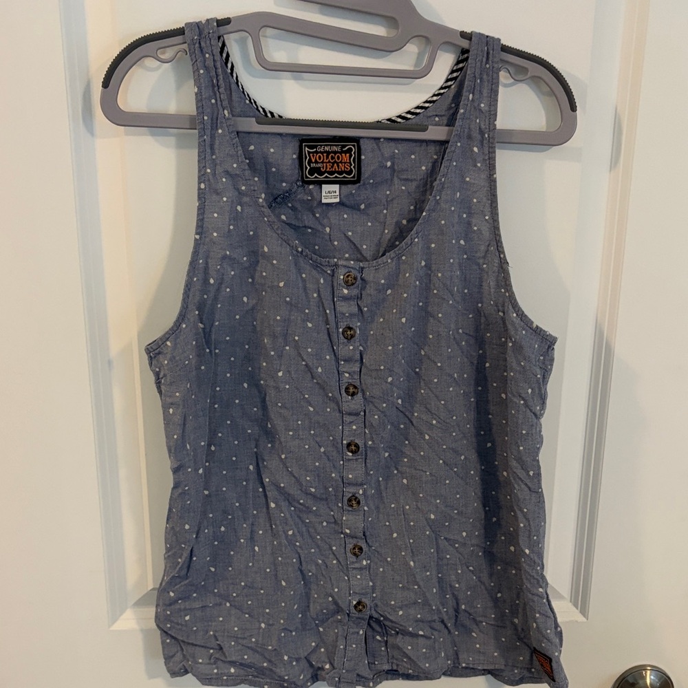 Volcom Women's Blue Polka Dot Tank Top
